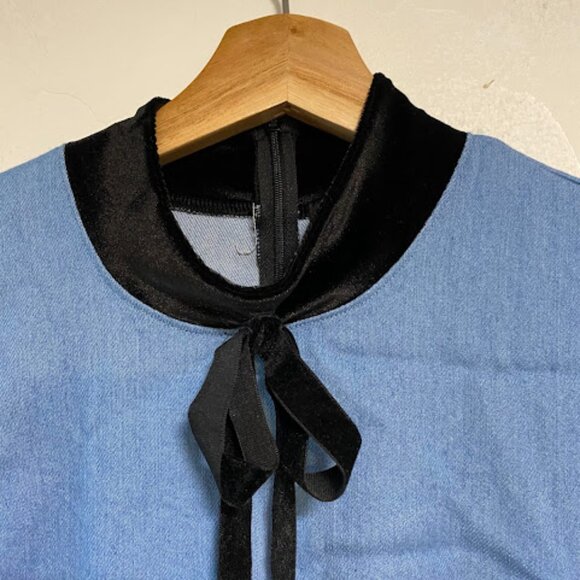 Valfré Two-Tone Blue Black Denim Velvet Women's Mini Dress Size L - Picture 3 of 6